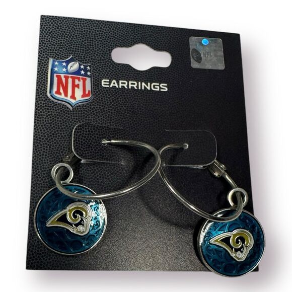 NFL‎ Los Angeles Rams Hoop Earrings Circular Blue/Logo Design - Picture 1 of 4